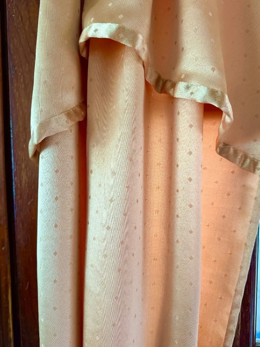 Tan Attached Curtain Set Valance & Tiebacks Diamond Dot Pattern 57.5x59.5